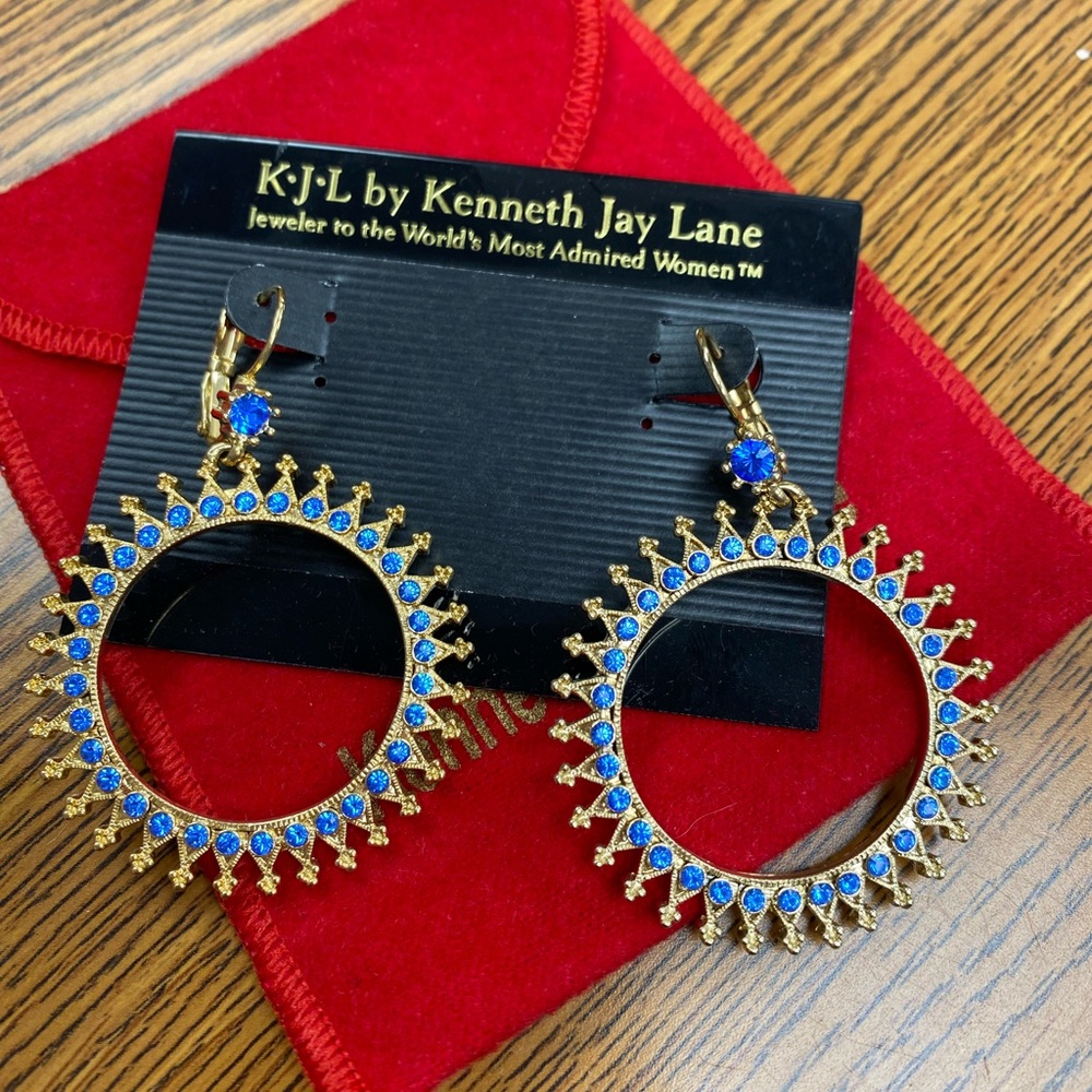 Kenneth Jay Lane Gold and Blue Statement Earrings